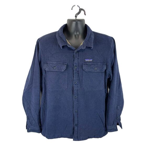 Patagonia Insulated Fjord Flannel Jacket Navy Blue Size XL Mens Button Front - Picture 1 of 13